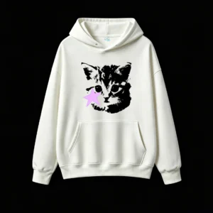 Surreal Neon Cat & Purple Star Graphic Hoodie