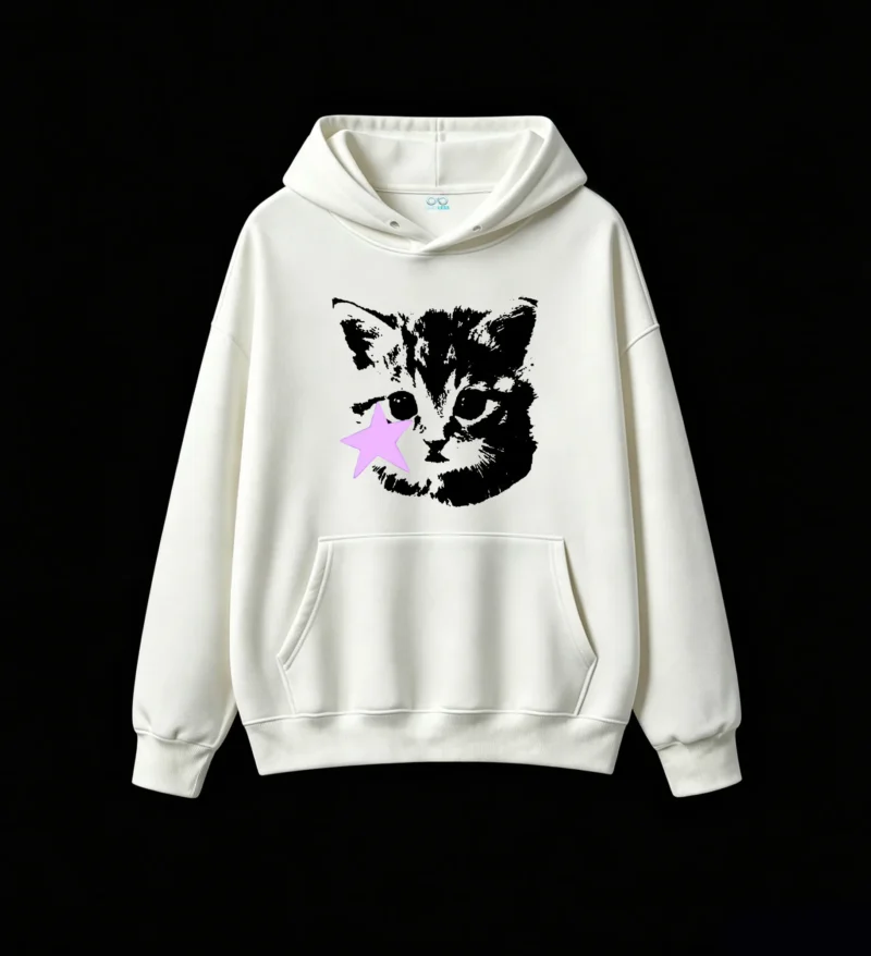 白卫正 Surreal Neon Cat & Purple Star Graphic Hoodie