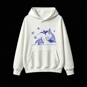 Whimsical Blue Starry Night Unicorn Horse Fantasy Art Hoodie