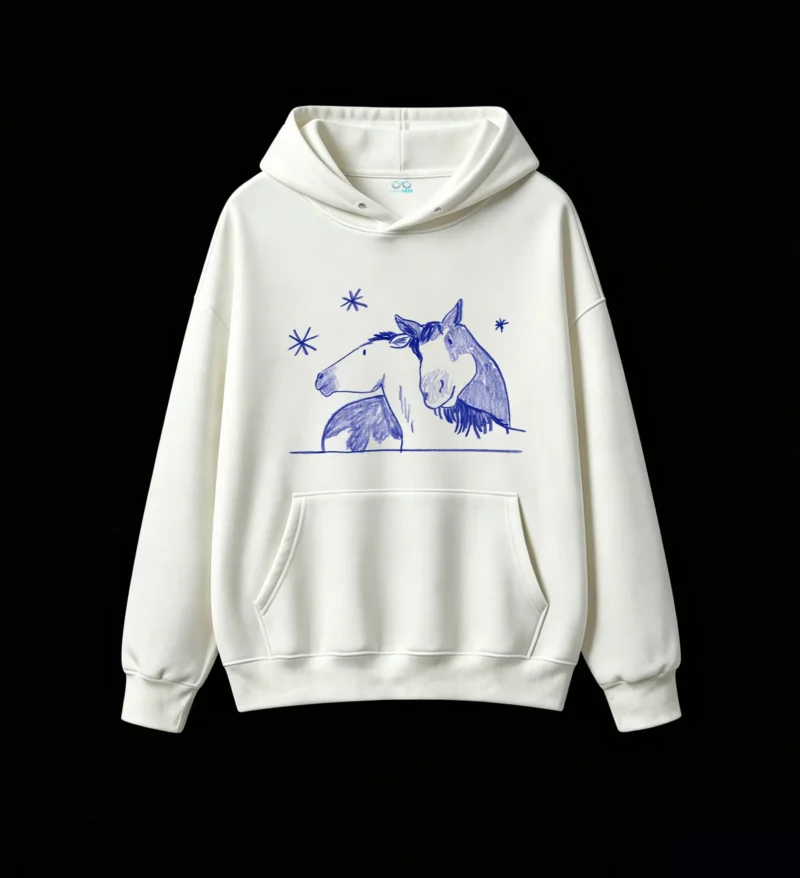 白卫正 Whimsical Blue Starry Night Unicorn Horse Fantasy Art Hoodie