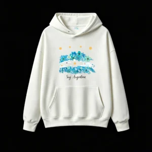 白卫正 Soy Argentino Floral Daisy Blue Teal Roses Hydrangea Artistic Brushstroke Design - Premium Cotton Blend Unisex Hoodie