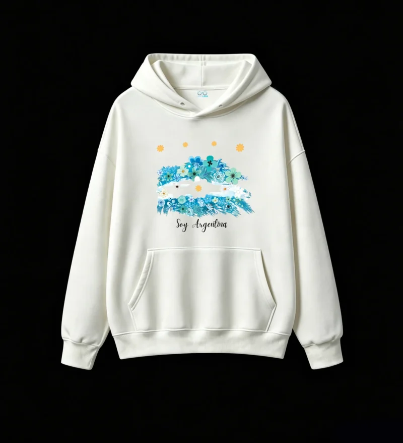 白卫正 Soy Argentino Floral Daisy Blue Teal Roses Hydrangea Artistic Brushstroke Design - Premium Cotton Blend Unisex Hoodie