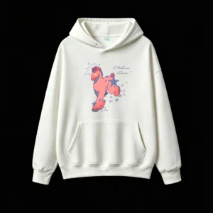 Magical Pink Horse With Blue Mane And Tail New Year Celebration Star Print Hoodie