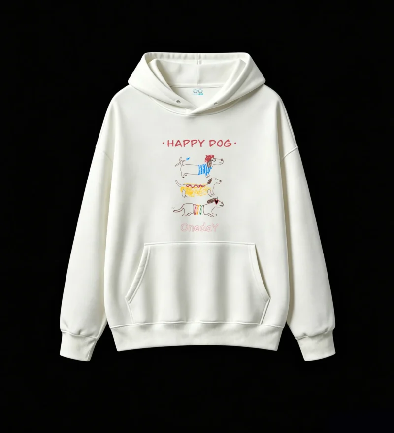 白卫正 Happy Dog Hot Dog Dachshund Funny Cartoon Print Hoodie