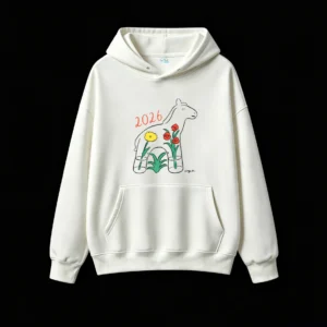 2026 Year of the Horse with Potted Plants Hand-Drawn Art Hoodie
