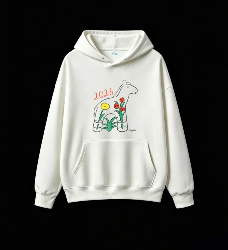 2026 Year of the Horse with Potted Plants Hand-Drawn Art Hoodie