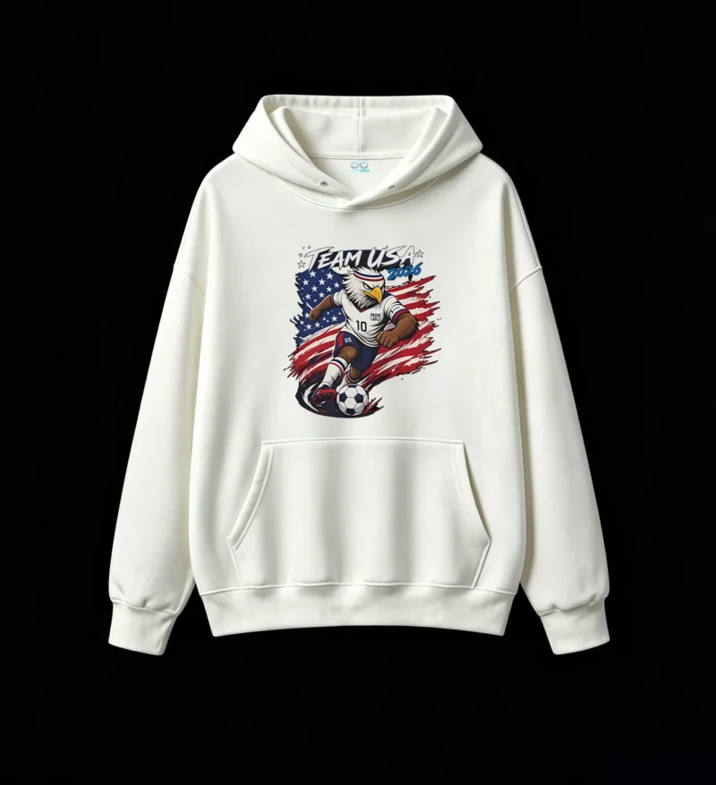 白卫正 Team USA 2026 World Cup Bald Eagle Soccer Player Cartoon Hoodie