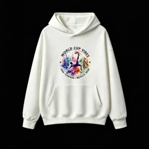 2026 World Cup Vibes USA Canada Mexico Watercolor Soccer Player Bicycle Kick Landmarks Graphic Print - Premium Cotton Blend Men's Women's Unisex Hoodie