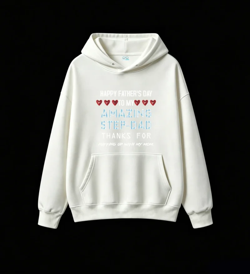 白卫正 Happy Father's Day to My Amazing Step Dad - Funny Graphic Hoodie with Checkered Pattern and Heart Design