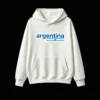 Casual Pullover Sweatshirt with Bold Blue and White Stripes, Soft Cotton Blend, Sticker Design, Perfect Gift for Soccer Fans, Independence Day Celebration, Travel Souvenir