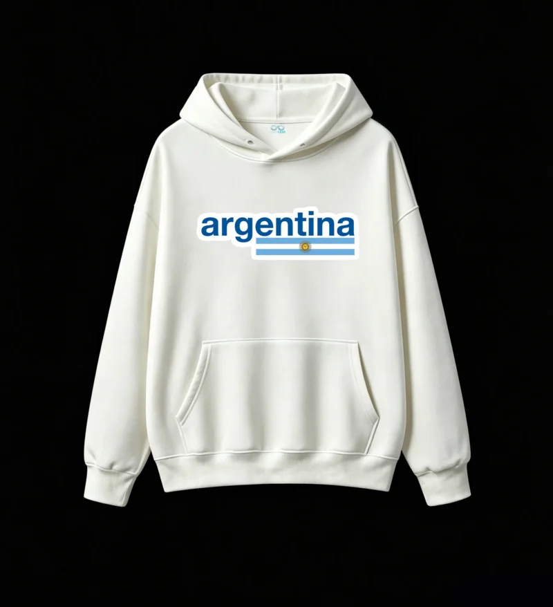Casual Pullover Sweatshirt with Bold Blue and White Stripes, Soft Cotton Blend, Sticker Design, Perfect Gift for Soccer Fans, Independence Day Celebration, Travel Souvenir