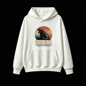 Dadzilla Father of Monsters Retro Vintage Monster Roaring Sunset Graphic Hoodie