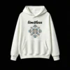 白卫正 Ornate Floral Mandala Eye Motif Symmetrical Baroque Blue Gold Black Print - Premium Soft Cotton Blend Pullover Hoodie
