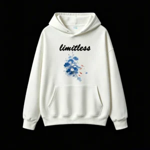 Abstract Blue Lotus and Orange Koi Fish Digital Art Print - Vibrant Painterly Hoodie with Brushstroke Texture
