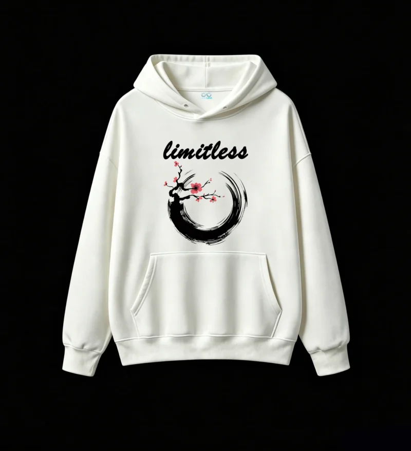 Artistic Black Cherry Blossom Swirl Pattern Hoodie