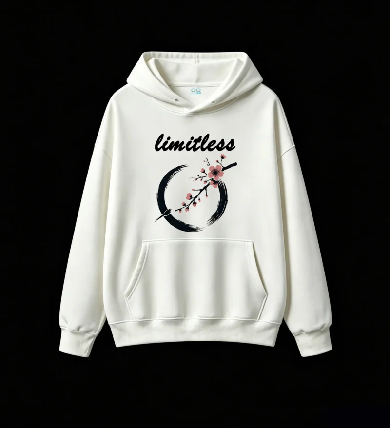 白卫正 Minimalist Artistic Sakura Branch and Blue Brushstroke Circle Hoodie