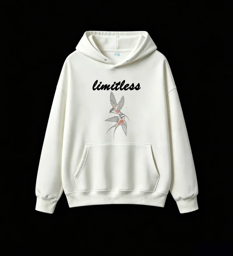 白卫正 Elegant Black Birds with Red Floral Filigree Hoodie