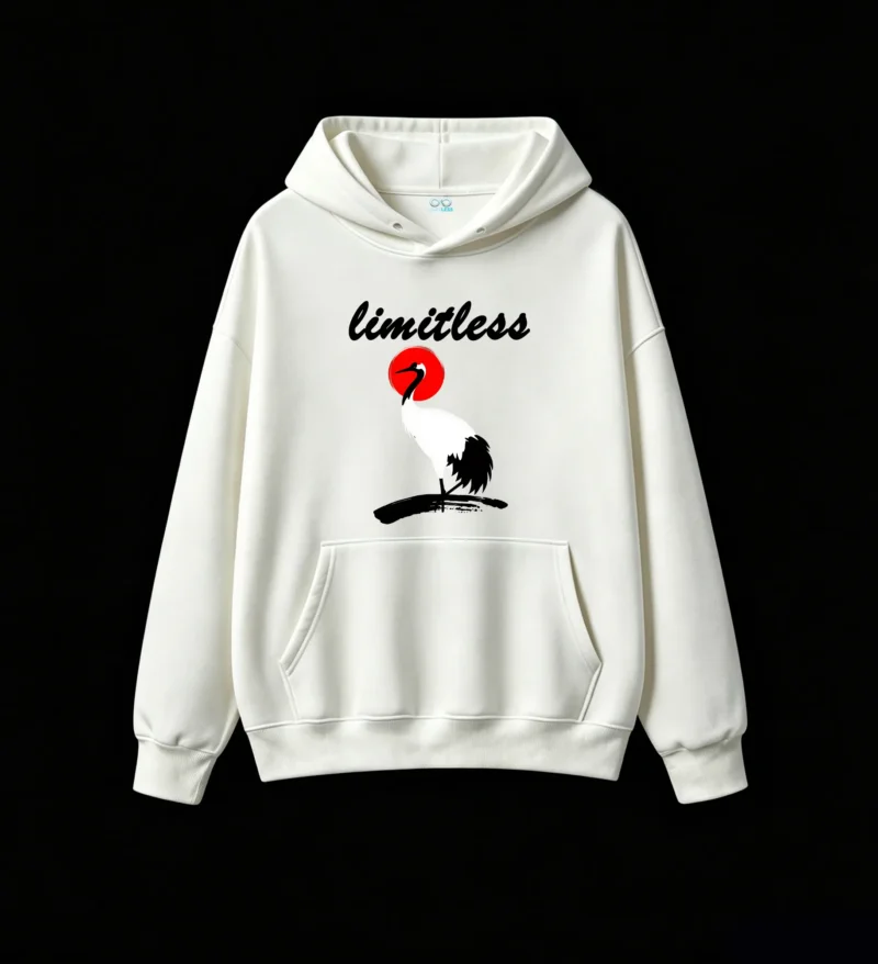白卫正 Stylized Crane Bird Red Sun Graphic Hoodie