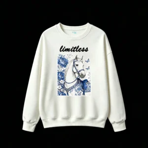 白卫正 Magical Starry Night White Horse with Blue Peonies and Butterflies - Unisex Heavyweight Cotton Hoodie