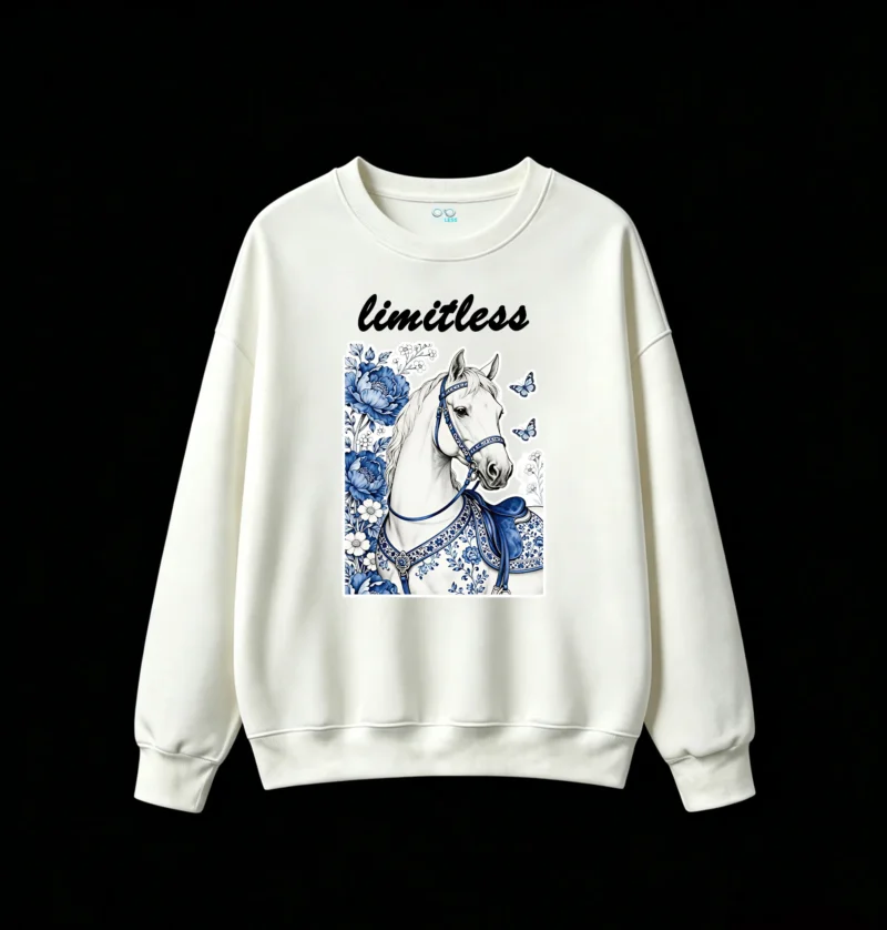 白卫正 Magical Starry Night White Horse with Blue Peonies and Butterflies - Unisex Heavyweight Cotton Hoodie