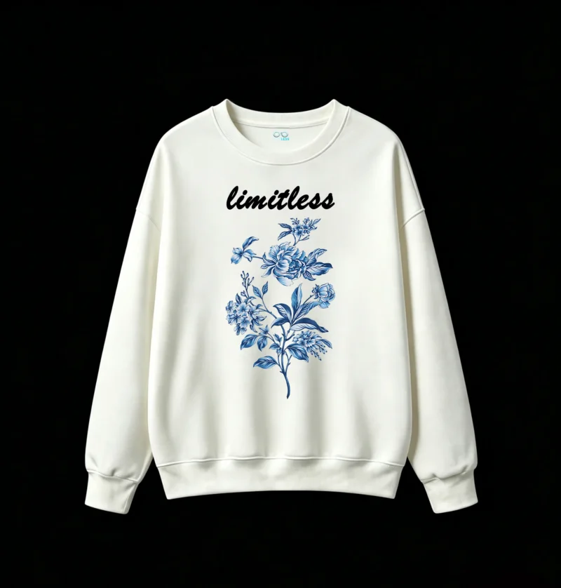 白卫正 Elegant Blue Floral Porcelain Style Unisex Hoodie