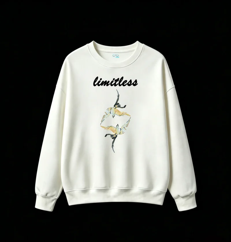 白卫正 Stylized Golden Ring and Winged Pinwheel Abstract Art - Modern Black Background Crewneck Sweatshirt