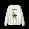 白卫正 Stylized Monochromatic Bird Silhouette Goose Swan Brushstroke Texture Glossy Wet Effect Minimalist Dynamic Art Print Long Neck Curved Beak Streamlined Body Defined Wing Feathers Mid-Stride Motion Ripples Reflections Water Surface - Unisex Casual Hoodie Sweatshirt