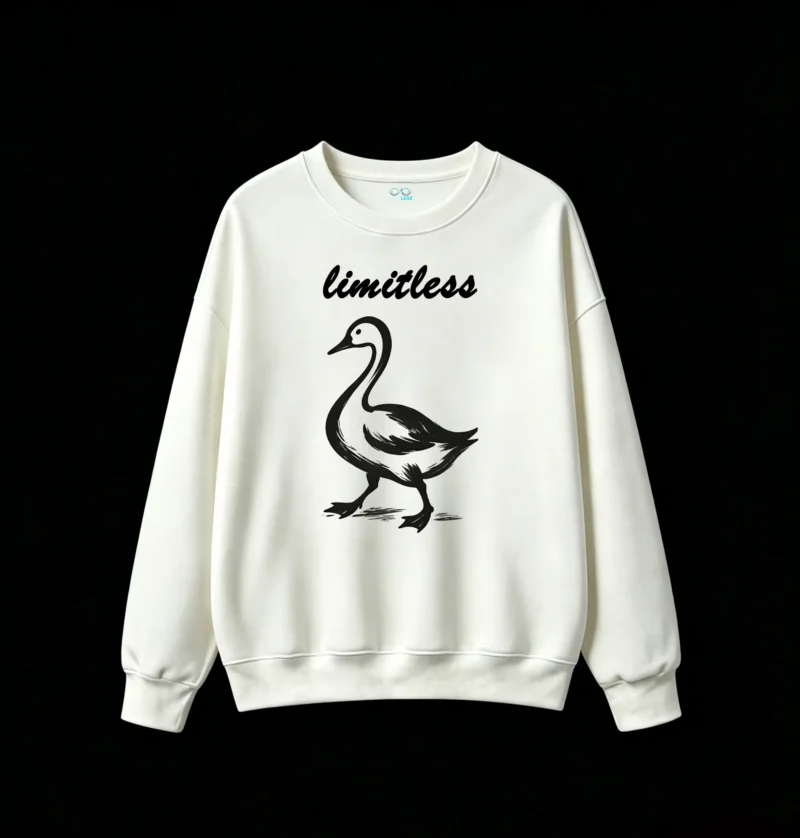 白卫正 Stylized Monochromatic Bird Silhouette Goose Swan Brushstroke Texture Glossy Wet Effect Minimalist Dynamic Art Print Long Neck Curved Beak Streamlined Body Defined Wing Feathers Mid-Stride Motion Ripples Reflections Water Surface - Unisex Casual Hoodie Sweatshirt