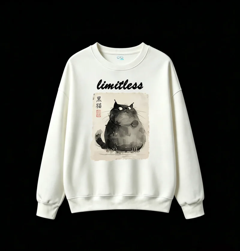白卫正 Chubby Black Cat Ink Wash Art Unisex Hoodie