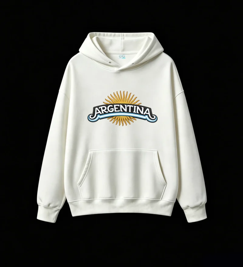 白卫正 Bold Golden Sunburst with Wavy Rays, Black and Blue White Stripes Design, Patriotic Insignia Sweatshirt for Men Women, Casual Streetwear Gift for Argentine Fans