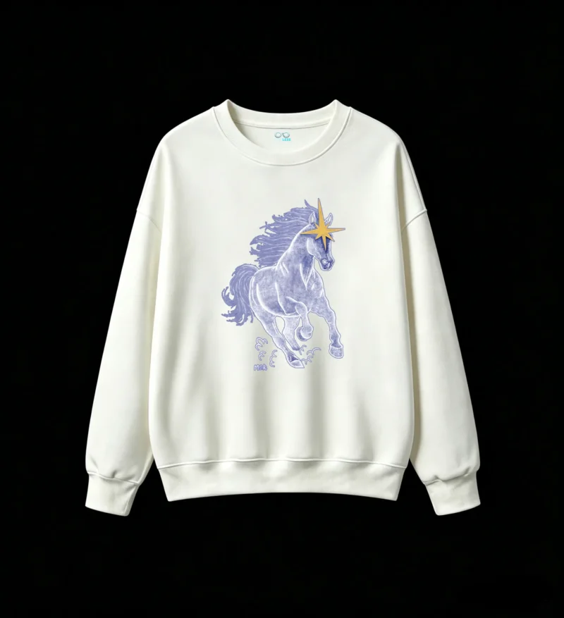 Bai Weizheng Run Free Chasing Dreams Ethereal Blue Ghost Horse Galloping Starburst Art Unisex Oversized Hoodie