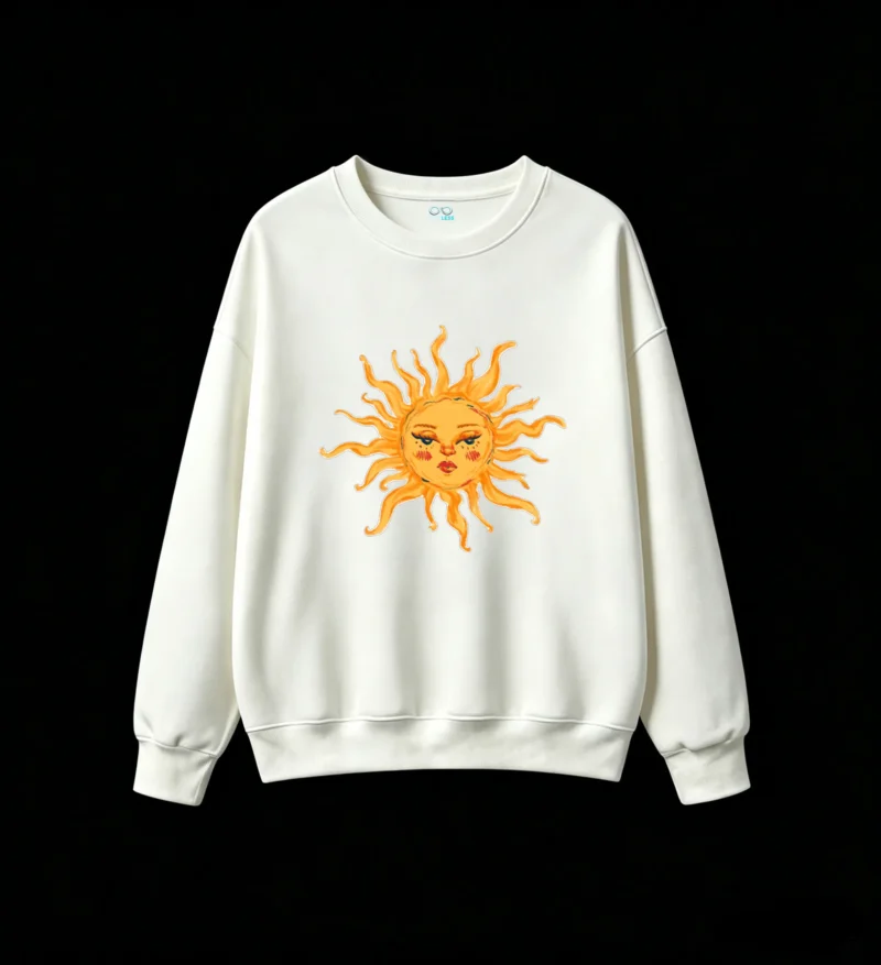 Bai Weizheng Sudadera casual de cuello redondo extragrande con diseño de calcomanía de un sol antropomórfico y divertido, para hombres y mujeres