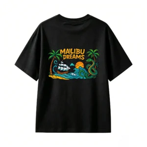 黑t Mailibu Dreams Vintage Travel Poster T-Shirt