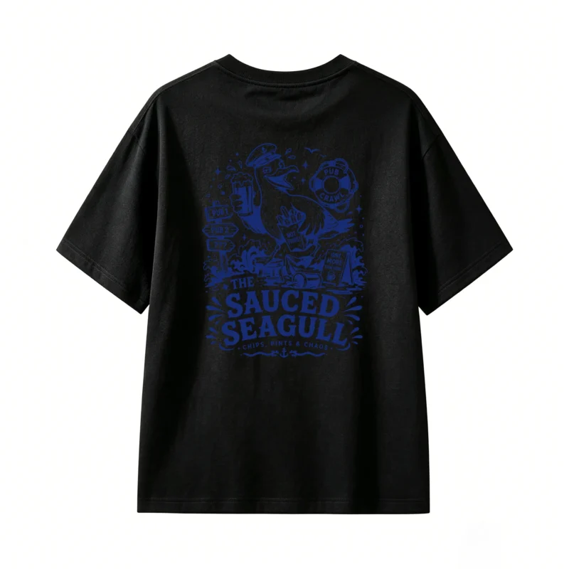 黑t The Sauced Seagull Back Print T-Shirt