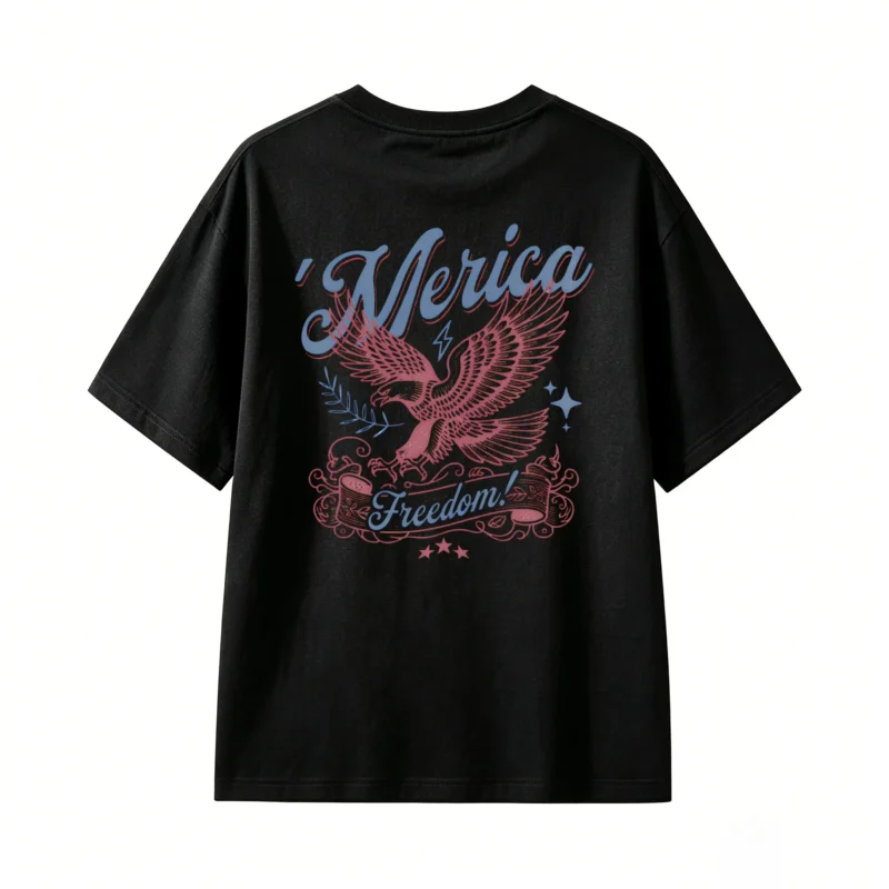 黑t Merica Eagle Freedom Vintage Tattoo Style Graphic T-Shirt