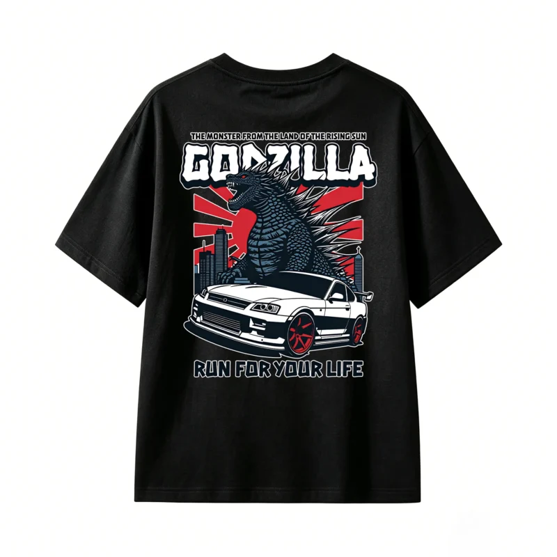 黑t Godzilla Run For Your Life Graphic T-Shirt