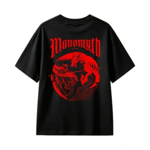 黑t Monomyth Coffee Knight vs Dragon Gothic Red Black Graphic T-Shirt