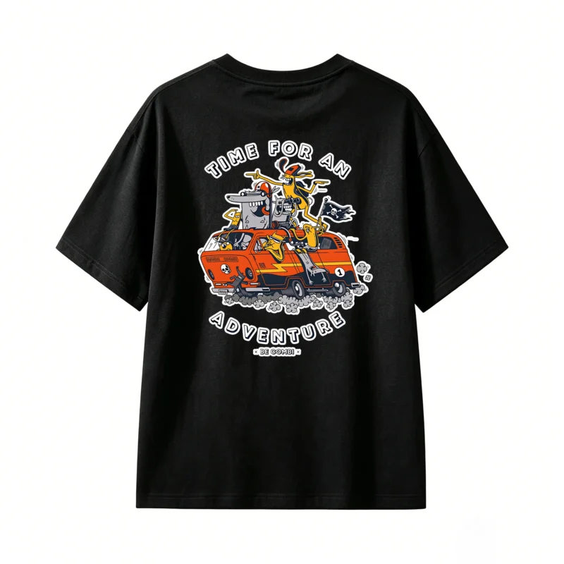 TIN Adventure Orange Van Cartoon T-Shirt - Funny Wild Road Trip Graphic Tee for Men Women
