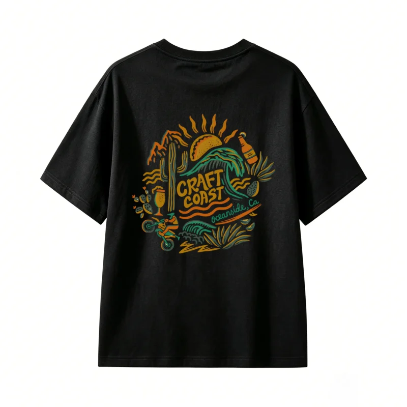 黑t West Coast California Retro Surf Graphic Tee