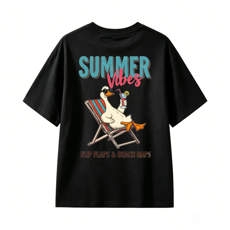 黑t Summer Vibes Flip Flaps & Beach Naps T-Shirt