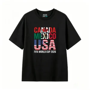 黑t正 FIFA World Cup 2026 Canada Mexico USA Host Nations Flag T-Shirt