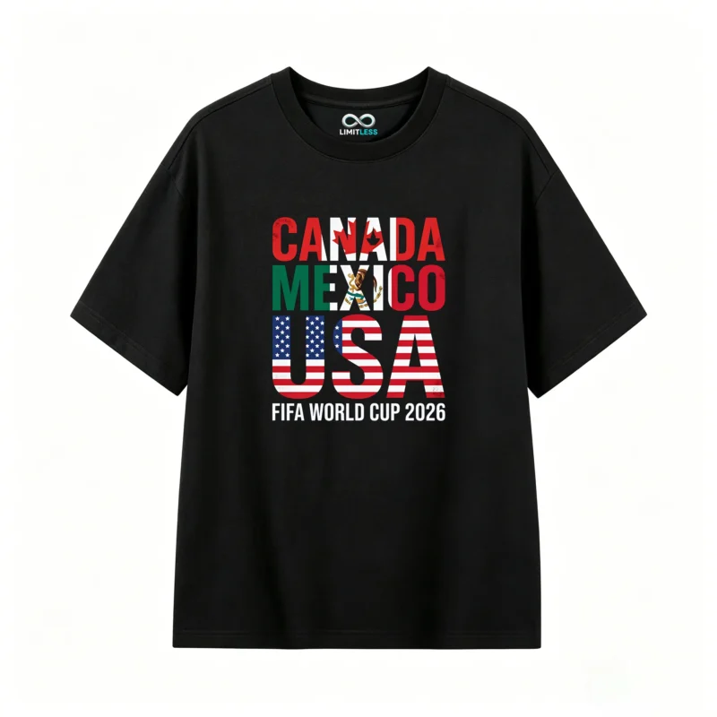 黑t正 FIFA World Cup 2026 Canada Mexico USA Host Nations Flag T-Shirt