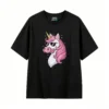 Unicorn with Pink Mane and Sunglasses - Cool Cartoon T-Shirt for Kids and Adults, Magical Yellow Stars Design