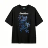 黑t正 Blue Batik Peacock Tail Floral Pattern T-Shirt