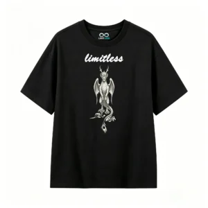 黑t正 Gothic Fantasy Dragon Creature with Antlers and Wings – Black and White Illustration T-Shirt for Men Women