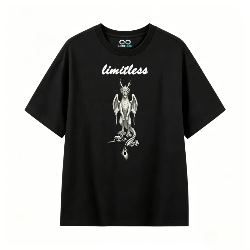 Gothic Fantasy Dragon Creature with Antlers and Wings – Black and White Illustration T-Shirt for Men Women