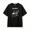 黑t正 Stylized Black Bird with Red Crest and Pink Blossoms Art T-Shirt - High Contrast Graphic Tee