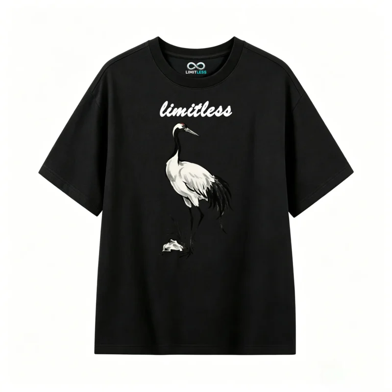 Red Crowned Crane Sumi-e Ink Wash Art T-Shirt