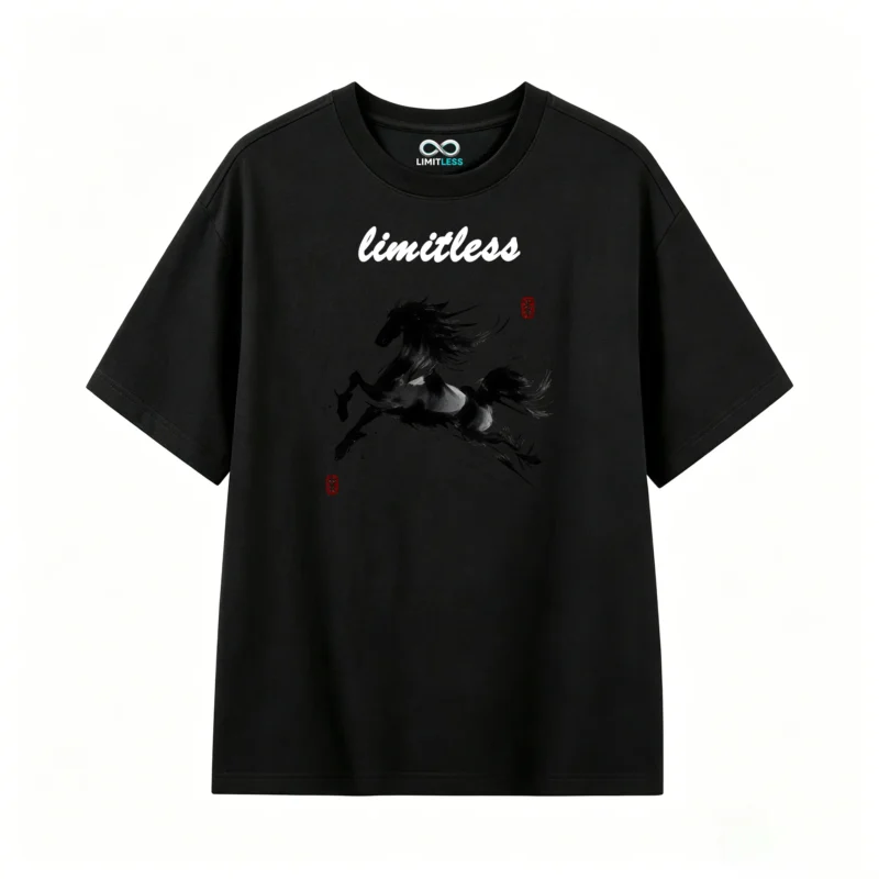 黑t正 Ink Wash Galloping Horse · Boundless Freedom Chinese Style Short Sleeve T-Shirt
