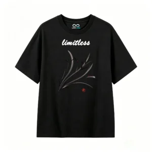 Artistic Gray Metallic Grass Leaves with Red Berries and Traditional Seal - Minimalist Elegant Nature Design T-Shirt